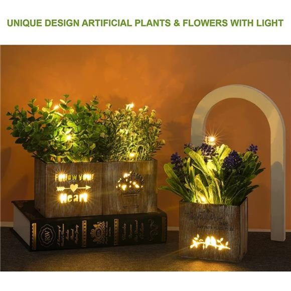 Artificial Plants & Flowers with Nightlight, Potted Fake Plants Home Decor Faux - Picture 6 of 6